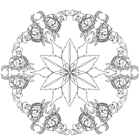 Halloween Mandala With Pumpkins Coloring Page